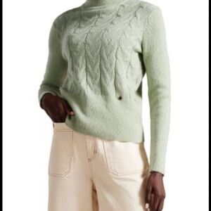 Ted Baker Green Mock Neck Cable Knit Sweater Wool blend size 2